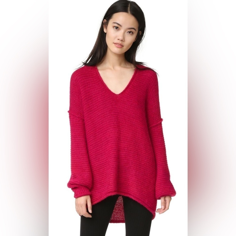 Free People - All Mine Raspberry V Neck Knitted Long Sleeve Sweater Size Small